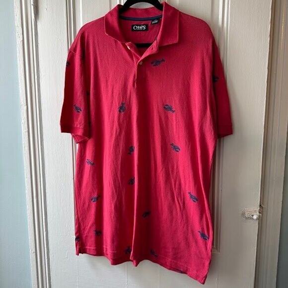 Chaps Red and Blue Lobster Print Short Sleeve Mens Cotton Polo Shirt Large - Picture 1 of 5